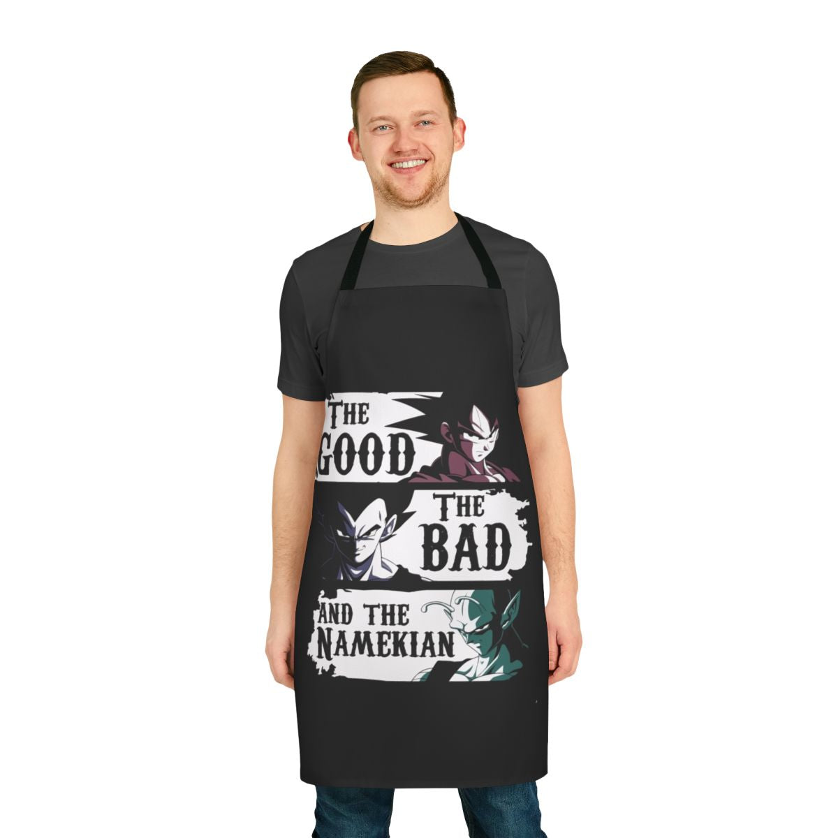 A high-quality apron featuring a Namekian-inspired design, perfect for Dragon Ball fans.