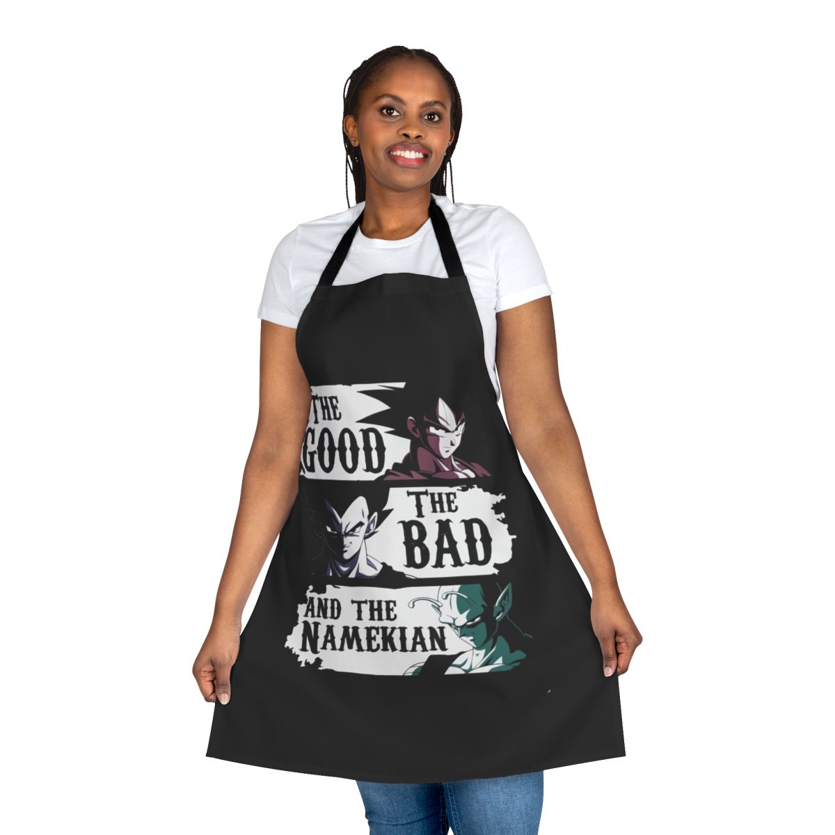 A high-quality apron featuring a Namekian-inspired design, perfect for Dragon Ball fans.