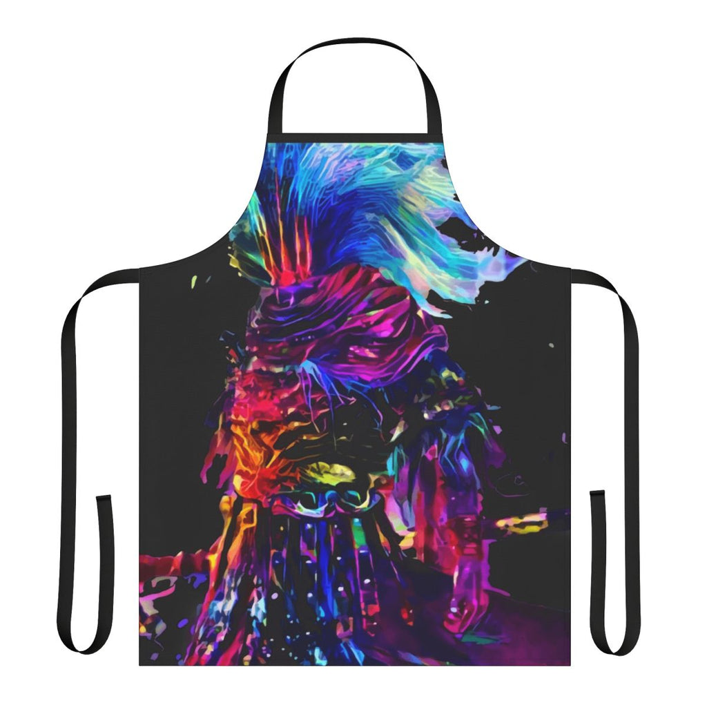 Nameless dark fantasy warrior apron with synthwave design, perfect for gamers and RPG enthusiasts.