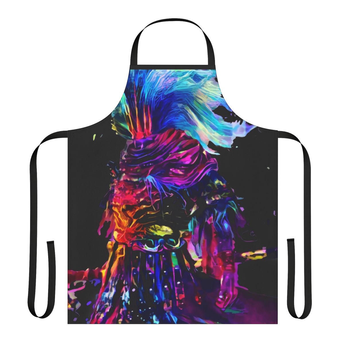 Nameless dark fantasy warrior apron with synthwave design, perfect for gamers and RPG enthusiasts.