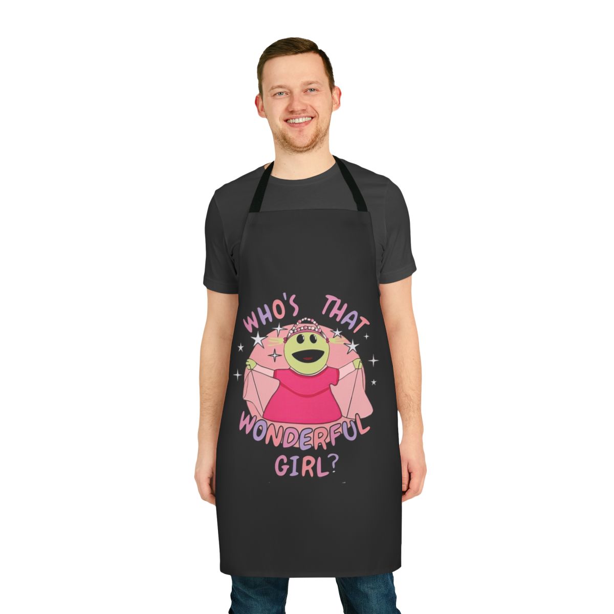 Nanalan-inspired apron featuring the character Peepo, a "wonderful girl"