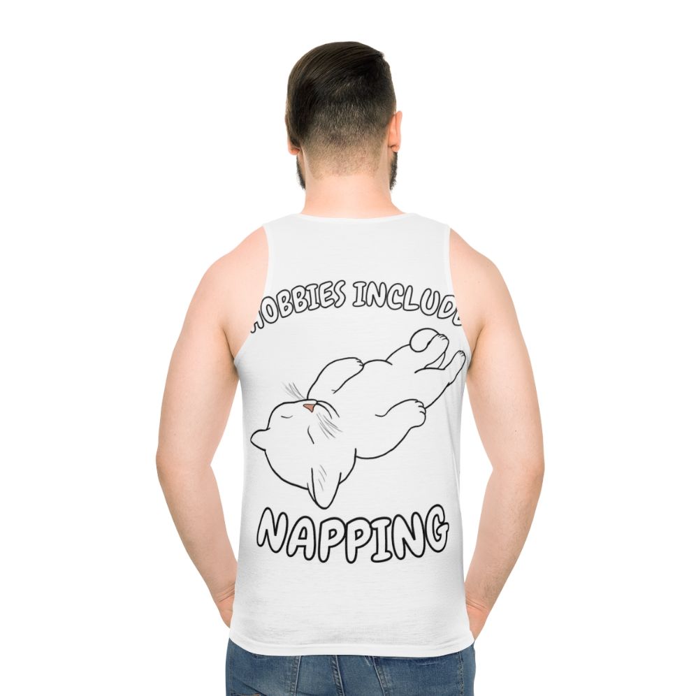 White cat napping unisex tank top