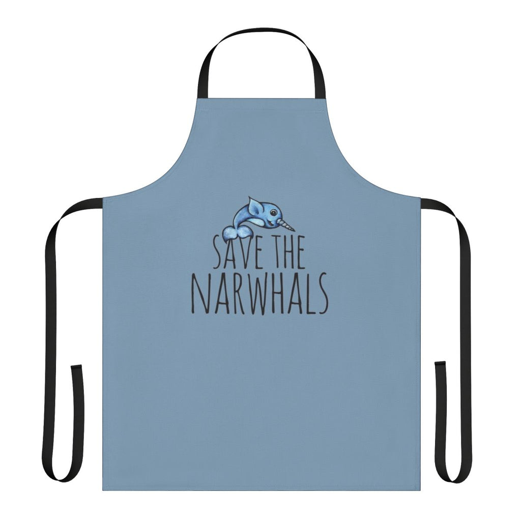 Apron with a colorful narwhal design to raise awareness for saving these unique marine creatures.