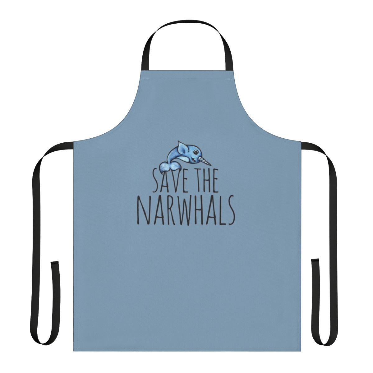 Apron with a colorful narwhal design to raise awareness for saving these unique marine creatures.