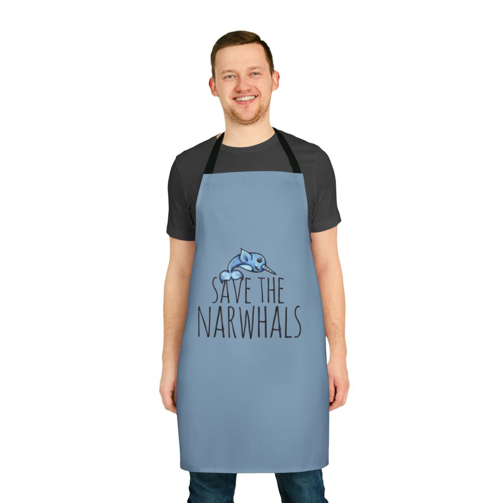 Apron with a colorful narwhal design to raise awareness for saving these unique marine creatures.