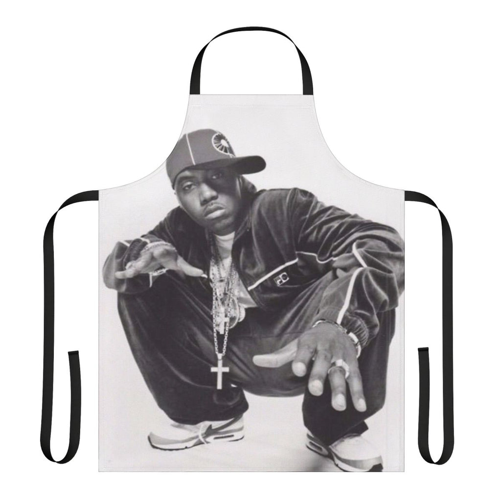 Nas-inspired photoshoot apron with urban, hip hop aesthetic design
