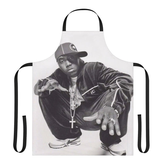 Nas-inspired photoshoot apron with urban, hip hop aesthetic design