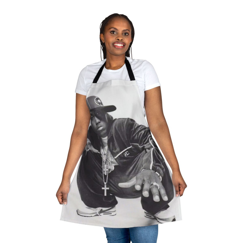 Nas-inspired photoshoot apron with urban, hip hop aesthetic design