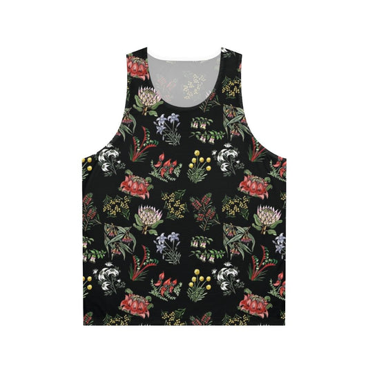Unisex tank top with native Australian flower lino print design