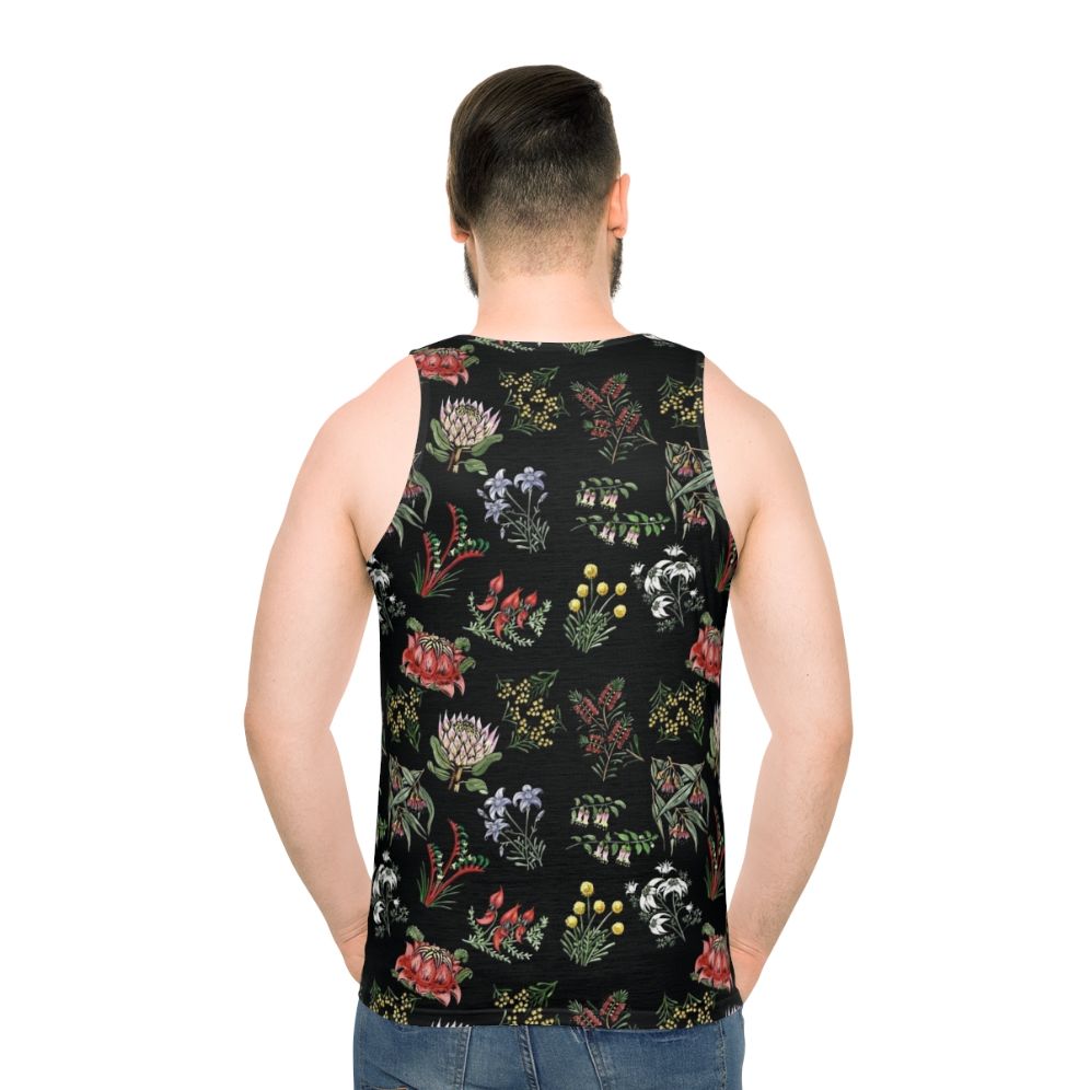 Unisex tank top with native Australian flower lino print design