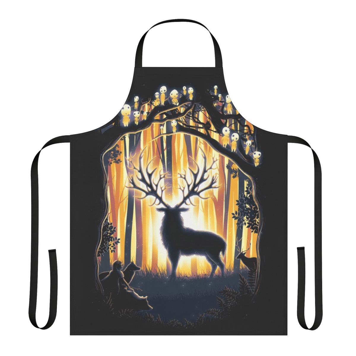 Deer God Apron - Minimal Silhouette Design of a Deer and Forest Spirits