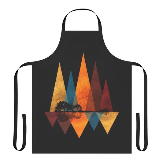 Nature-inspired guitar apron featuring a silhouetted guitar design against a landscape of trees, water, and birds