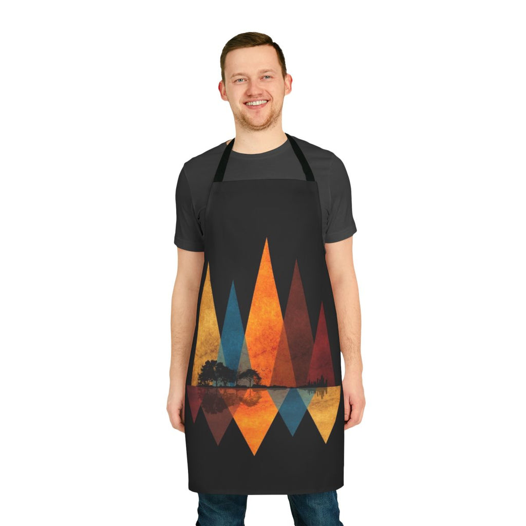 Nature-inspired guitar apron featuring a silhouetted guitar design against a landscape of trees, water, and birds