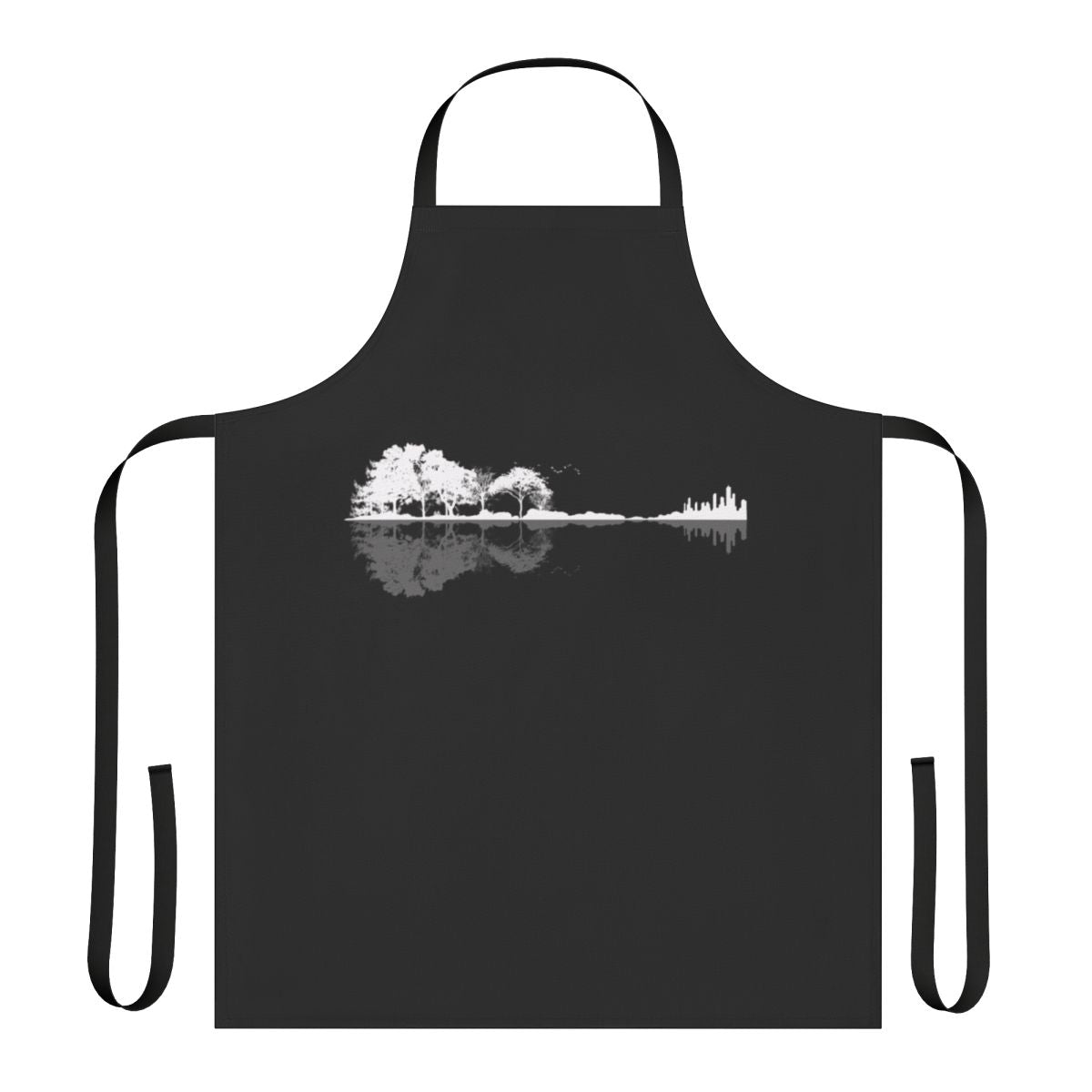 Minimalist apron featuring a black tree silhouette design on a white background