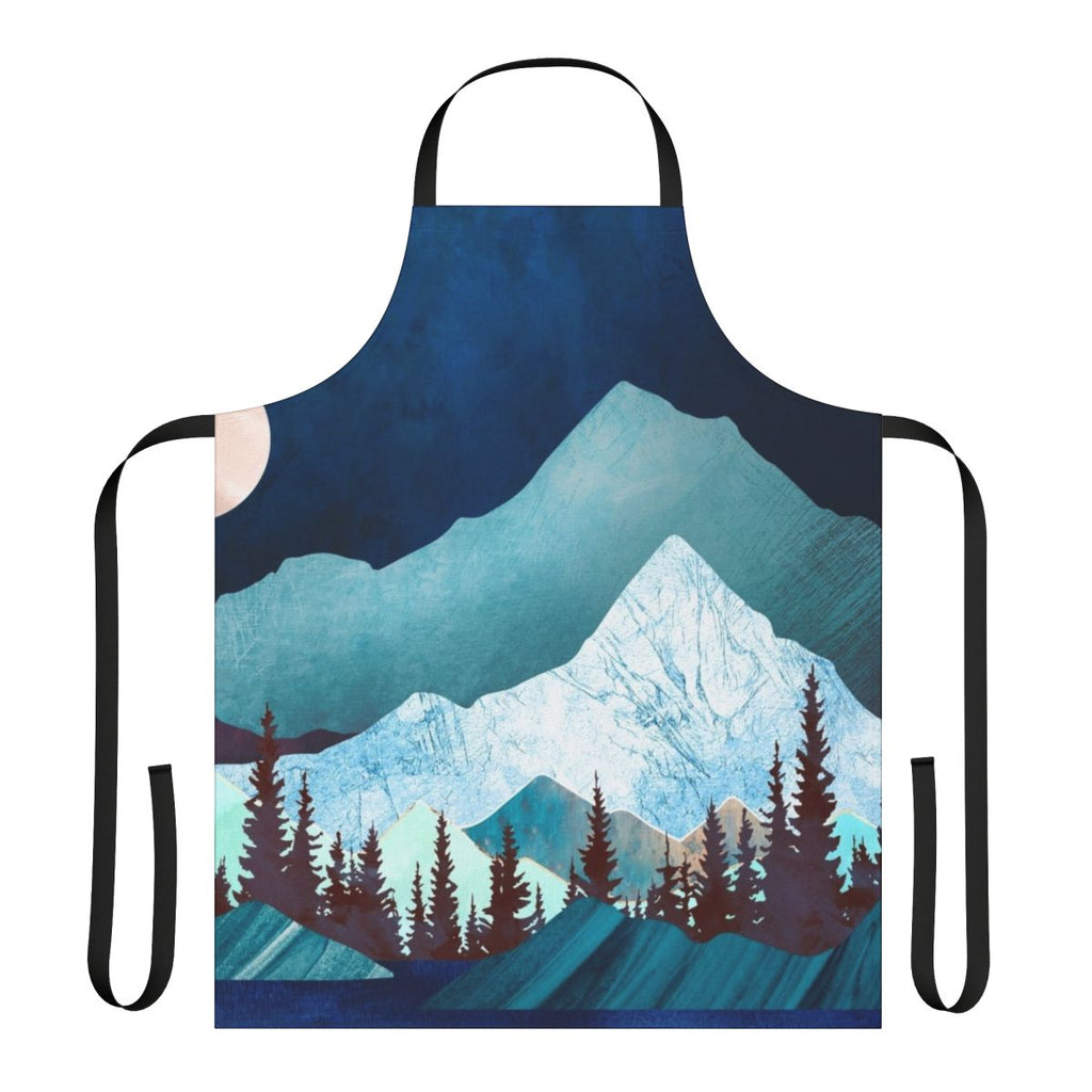 Vibrant and modern apron featuring a moon-themed abstract landscape design