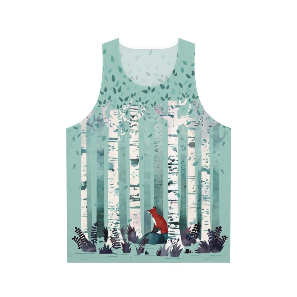 Unisex tank top with watercolor forest design