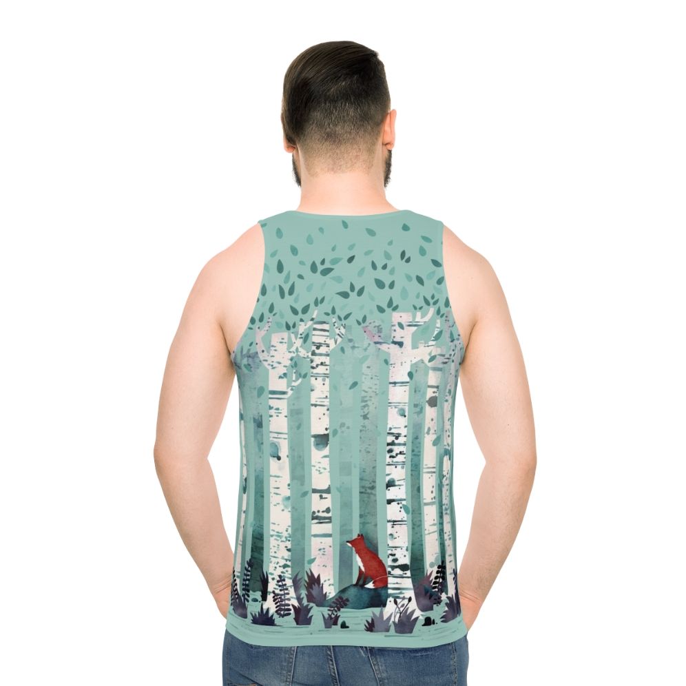 Unisex tank top with watercolor forest design