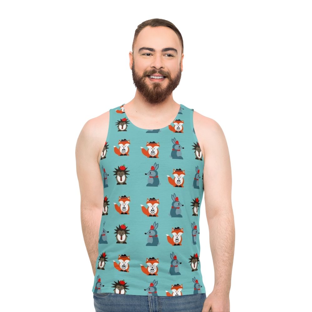 Unisex tank top with nature-inspired decorative paper bunker pattern