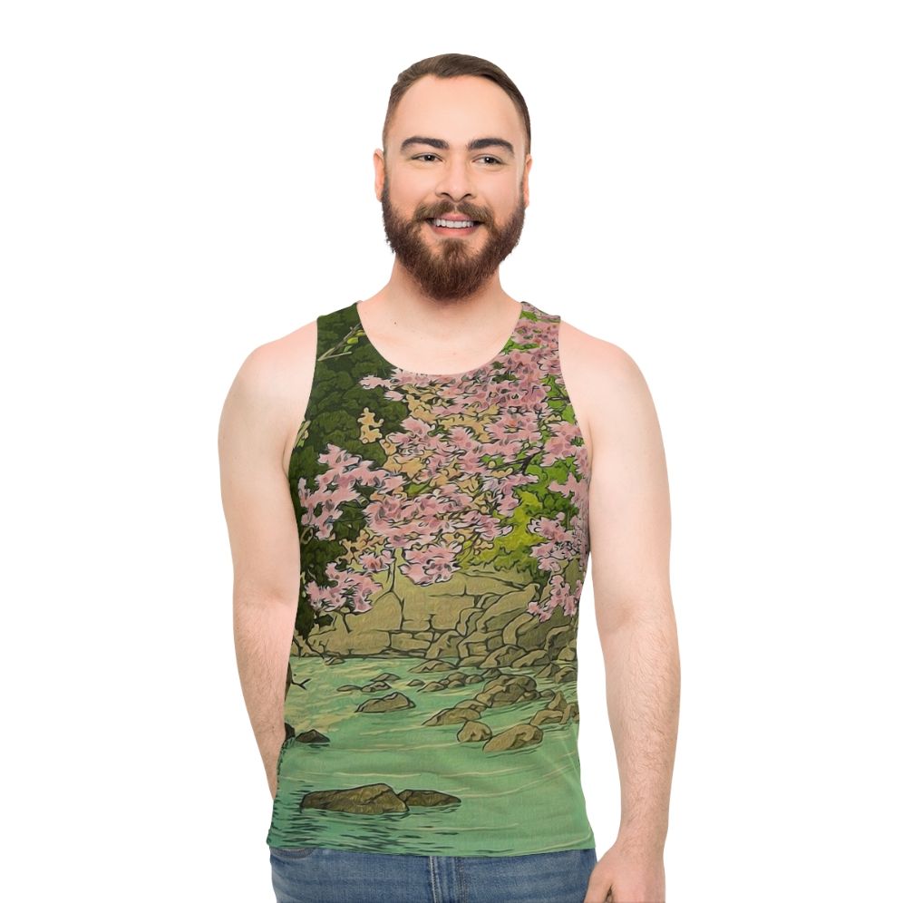 Nature landscape unisex tank top with oriental asian vintage design