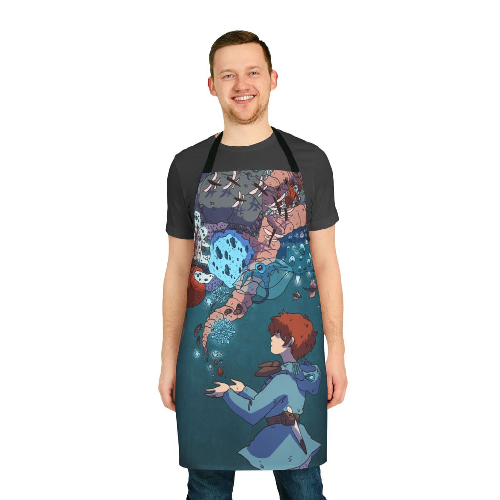 Nausicaa-inspired fantasy apron with bugs and glowing patterns