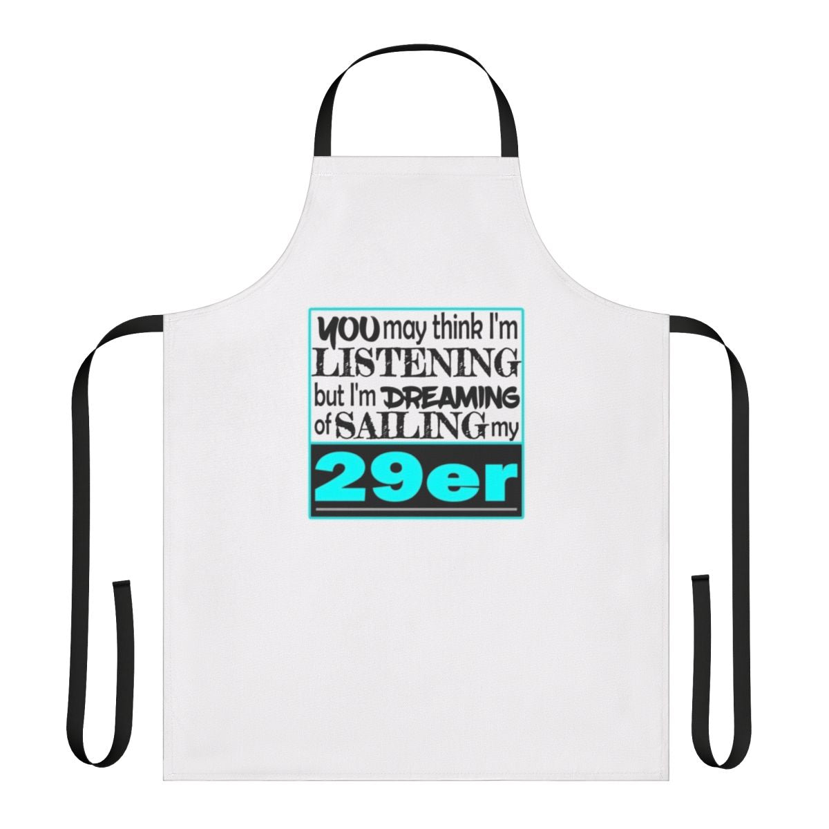 A blue 29er sailing apron with a nautical design