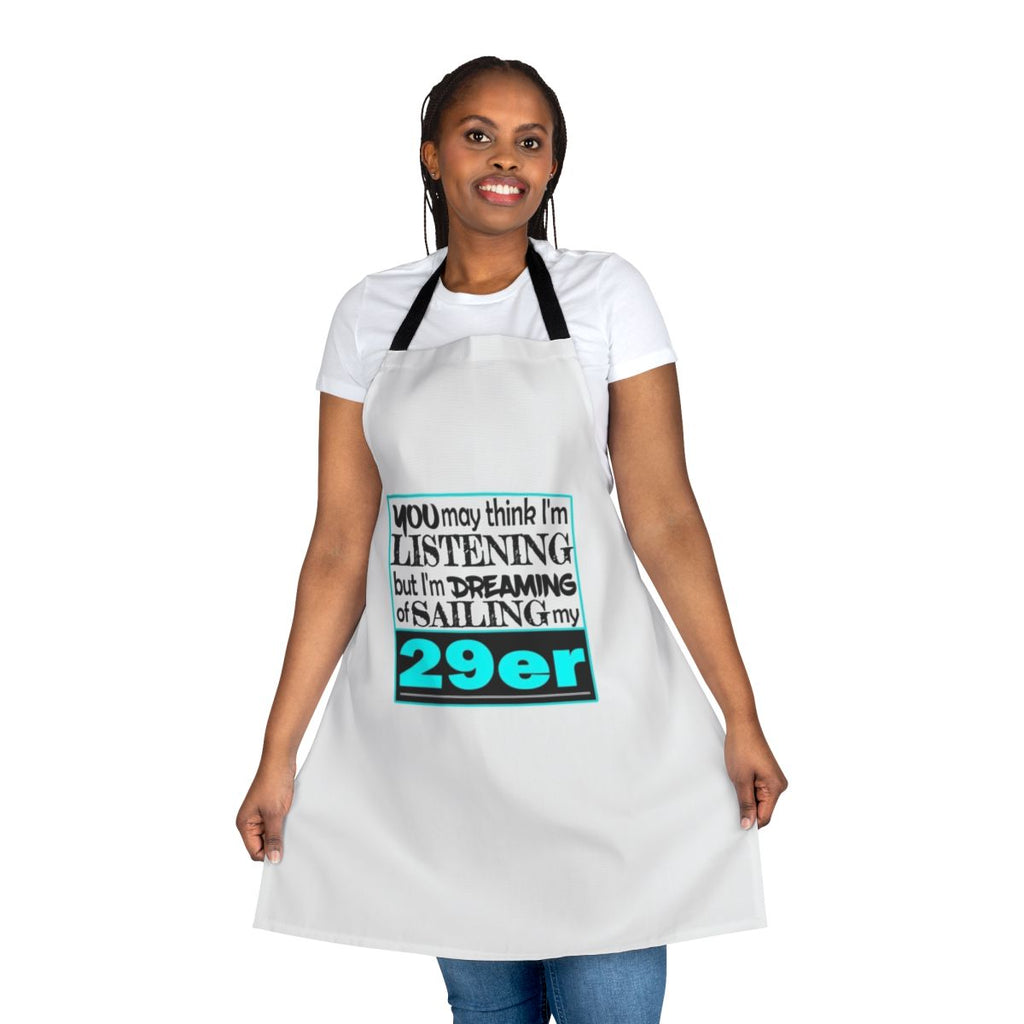A blue 29er sailing apron with a nautical design
