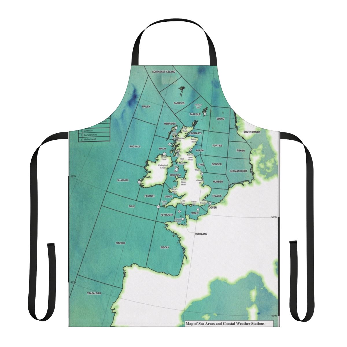 Apron featuring a detailed map of the UK shipping forecast areas