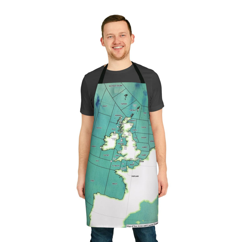 Apron featuring a detailed map of the UK shipping forecast areas