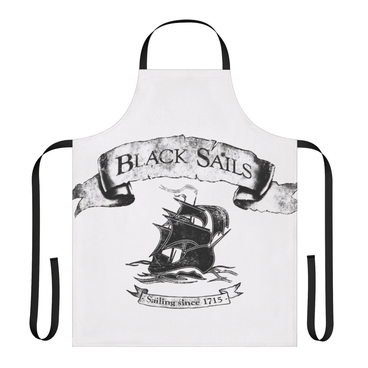 Black Sails Inspired Nautical Cooking Apron with Pirate Flags and Skull Imagery