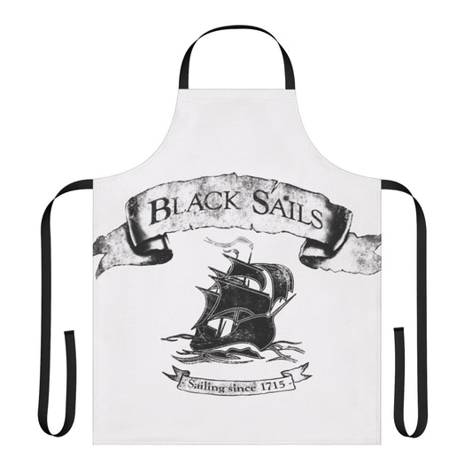 Black Sails Inspired Nautical Cooking Apron with Pirate Flags and Skull Imagery