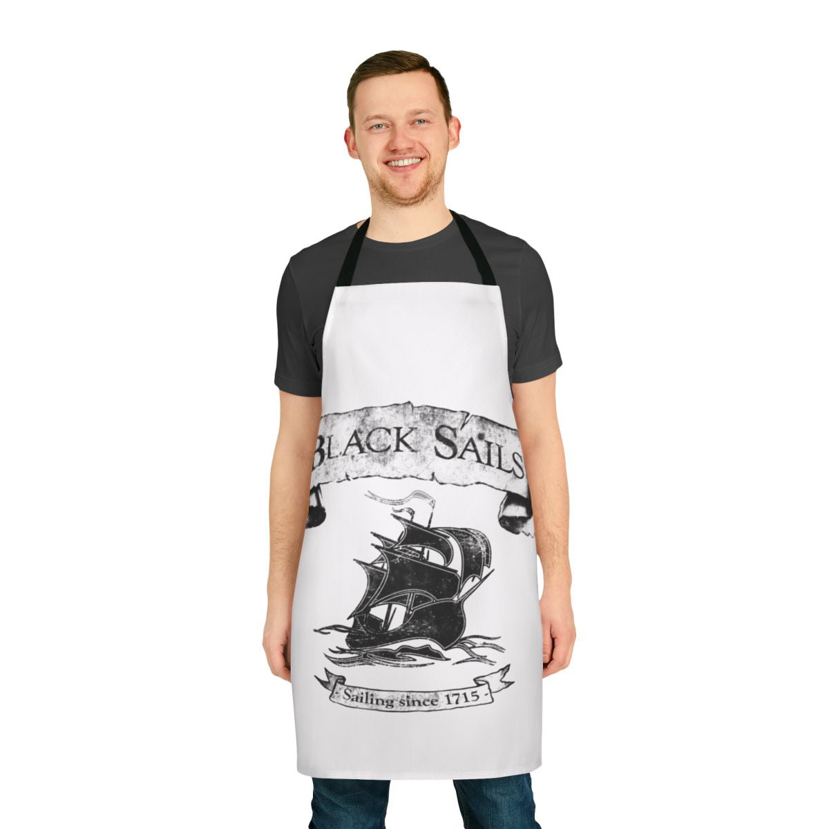Black Sails Inspired Nautical Cooking Apron with Pirate Flags and Skull Imagery