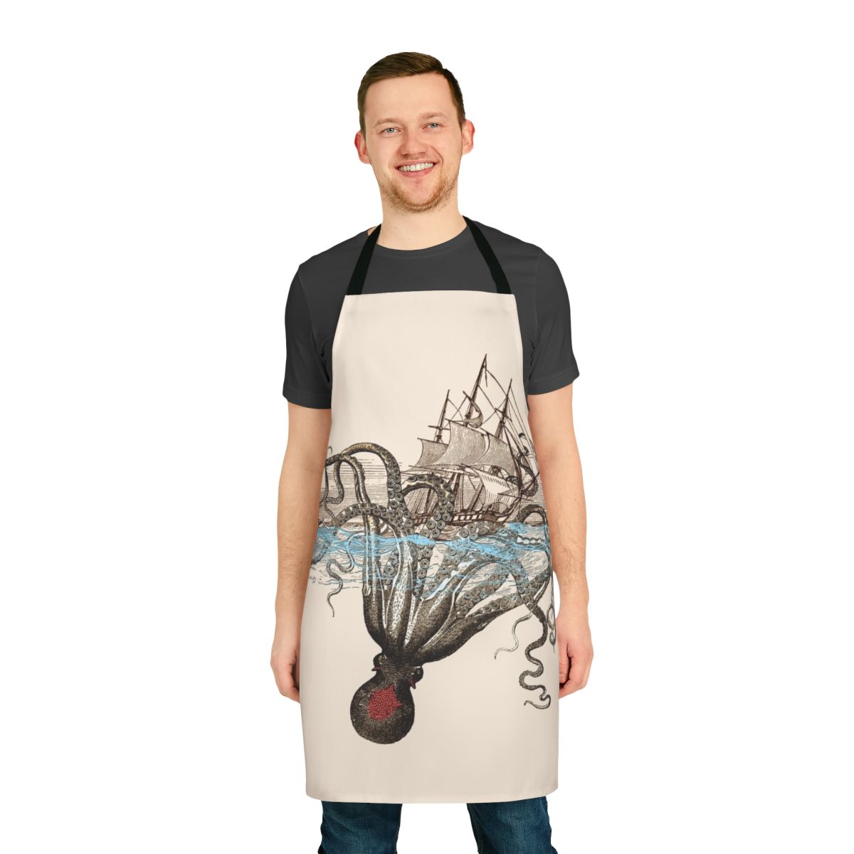 Apron featuring a nautical kraken or sea monster design
