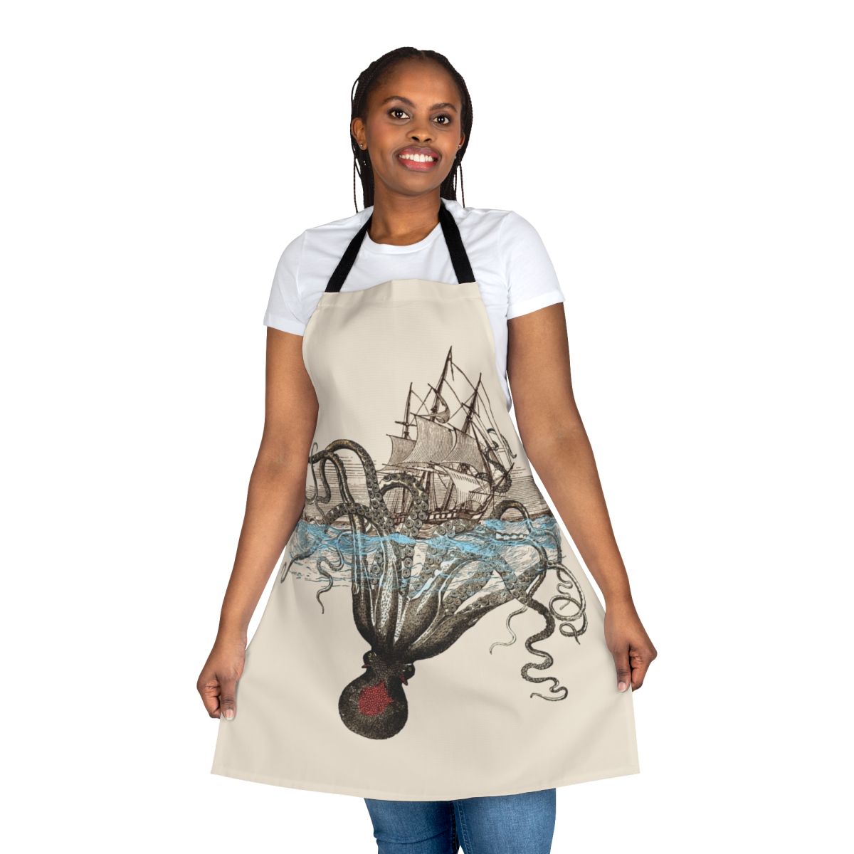 Apron featuring a nautical kraken or sea monster design