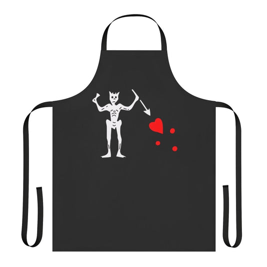 Pirate flag design cooking apron featuring Blackbeard's iconic symbol