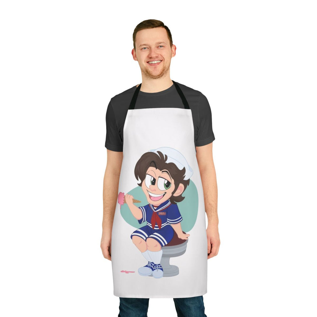 Nautical-themed apron with "Scoops Ahoy" logo and sailor Steve Harrington from Stranger Things