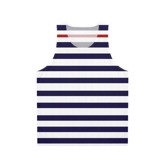 Nautical unisex tank top with blue and white striped minimalist design