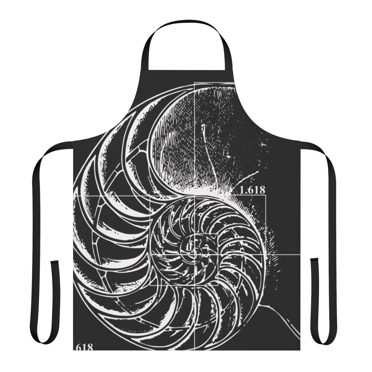 Apron featuring a nautilus shell and the Fibonacci spiral, a mathematical pattern found in nature.