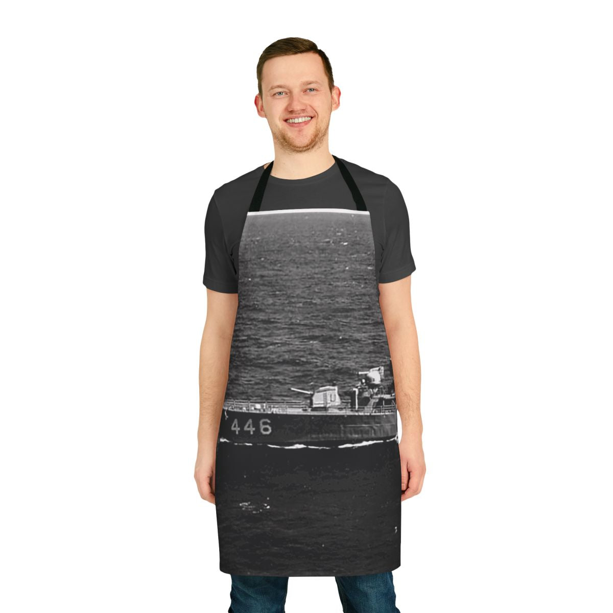 Navy inspired apron featuring the USS Radford DD-446 destroyer