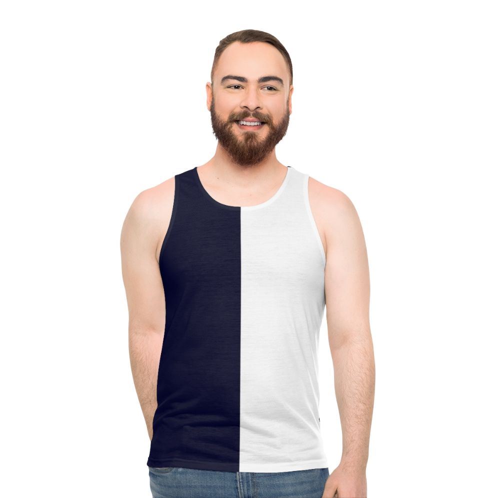Navy blue and white bicolor unisex tank top