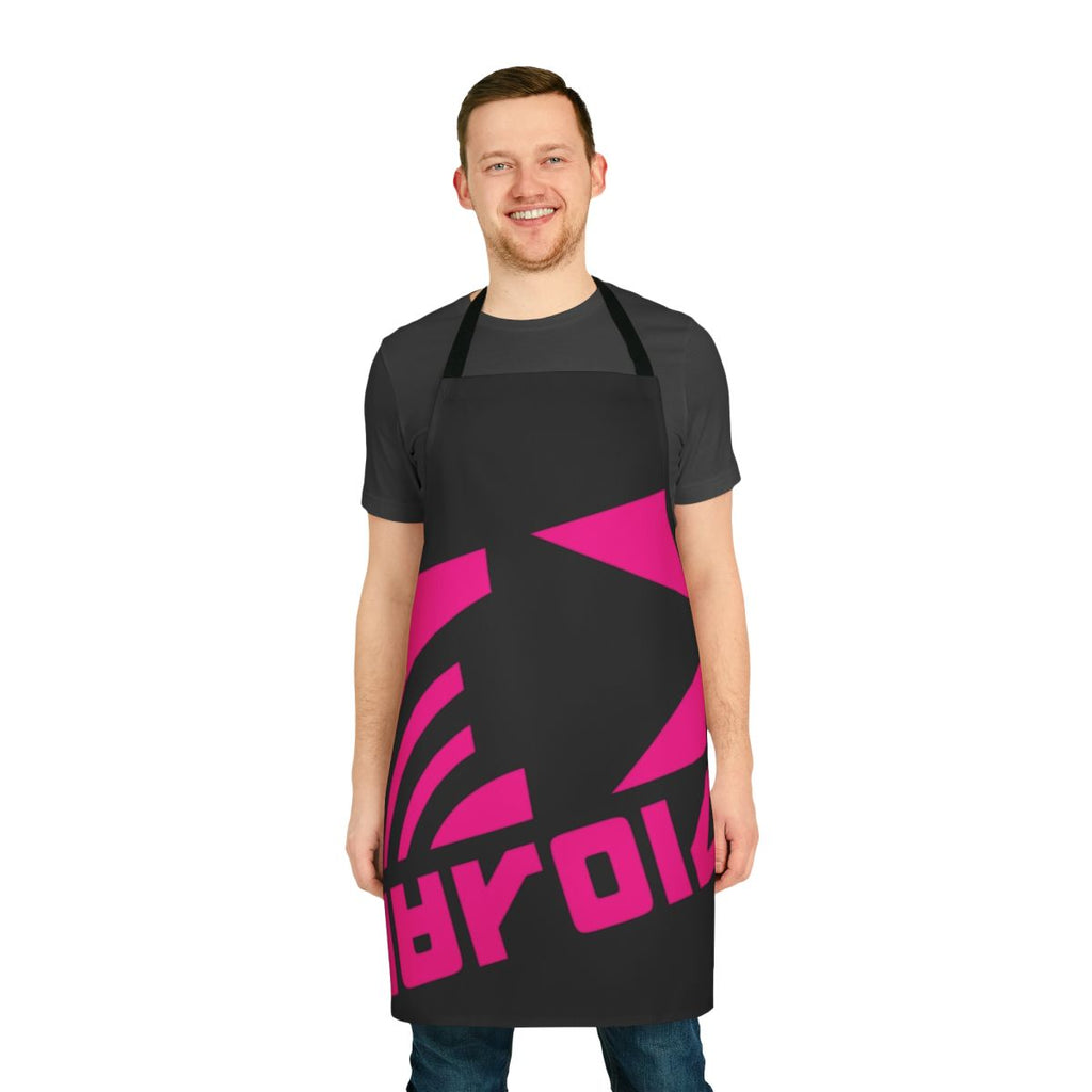 Navy apron with Deca logo, inspired by the Splatoon video game series