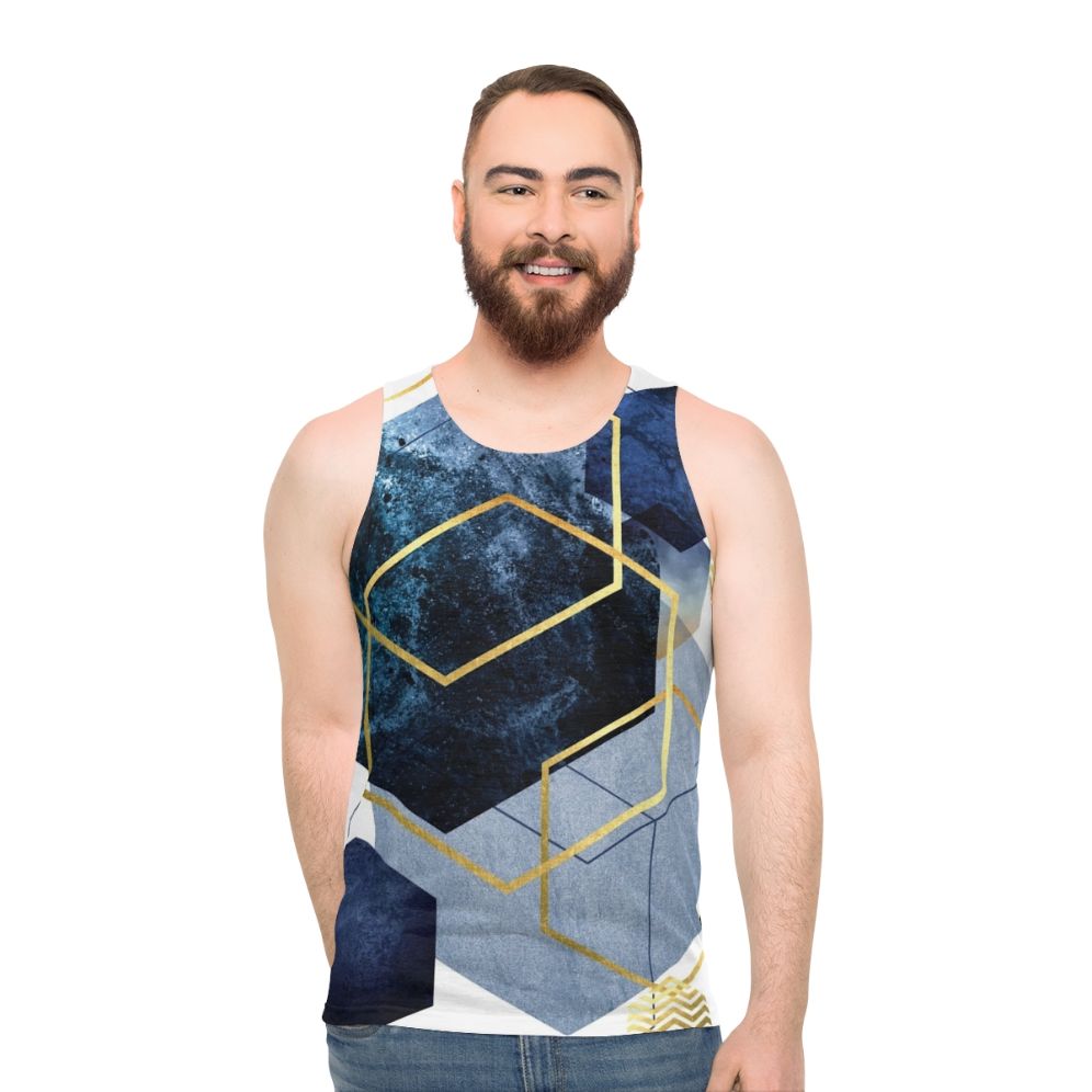 Navy and gold geometric unisex tank top