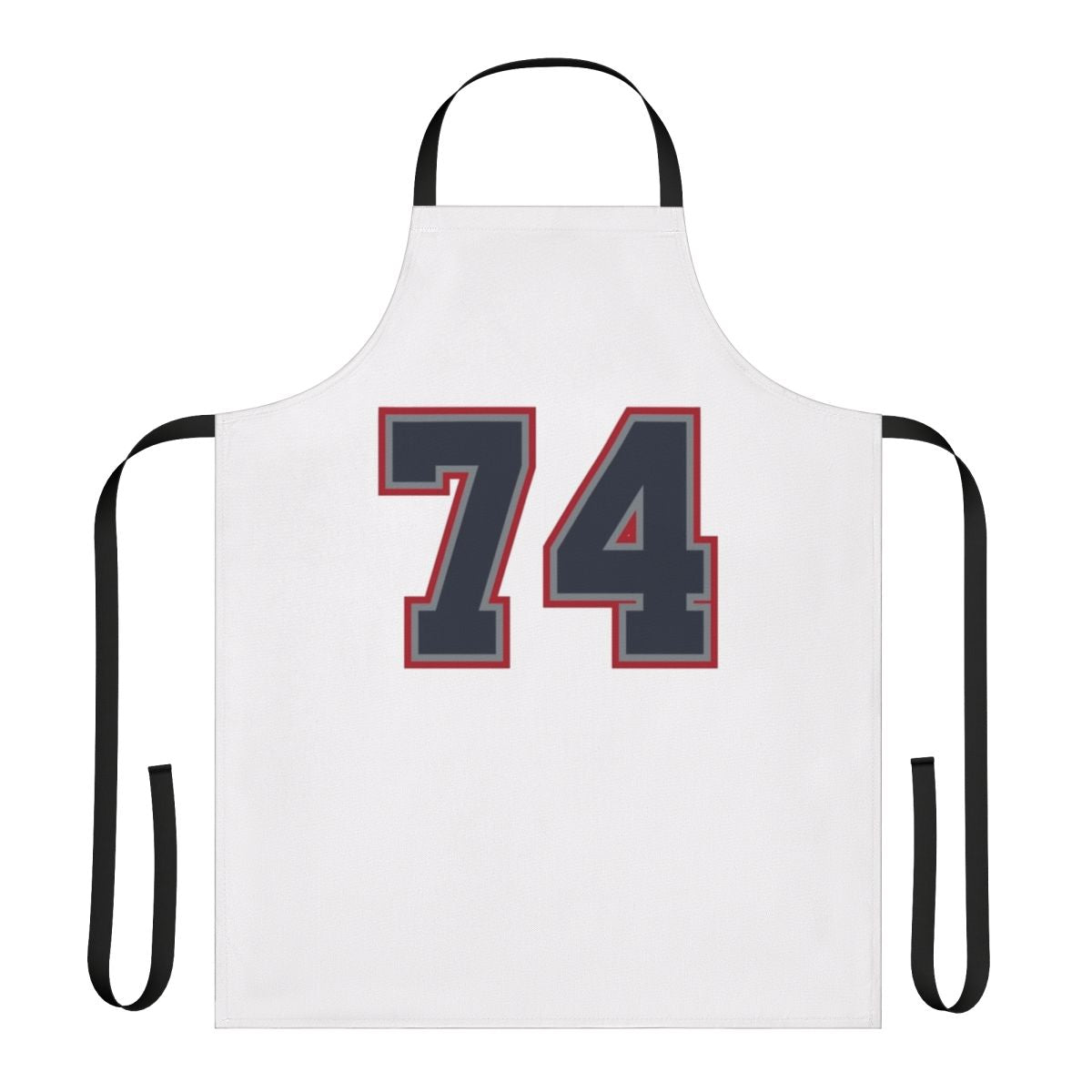 Navy grey red sports apron with the number 74