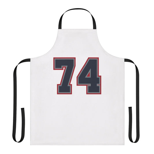 Navy grey red sports apron with the number 74