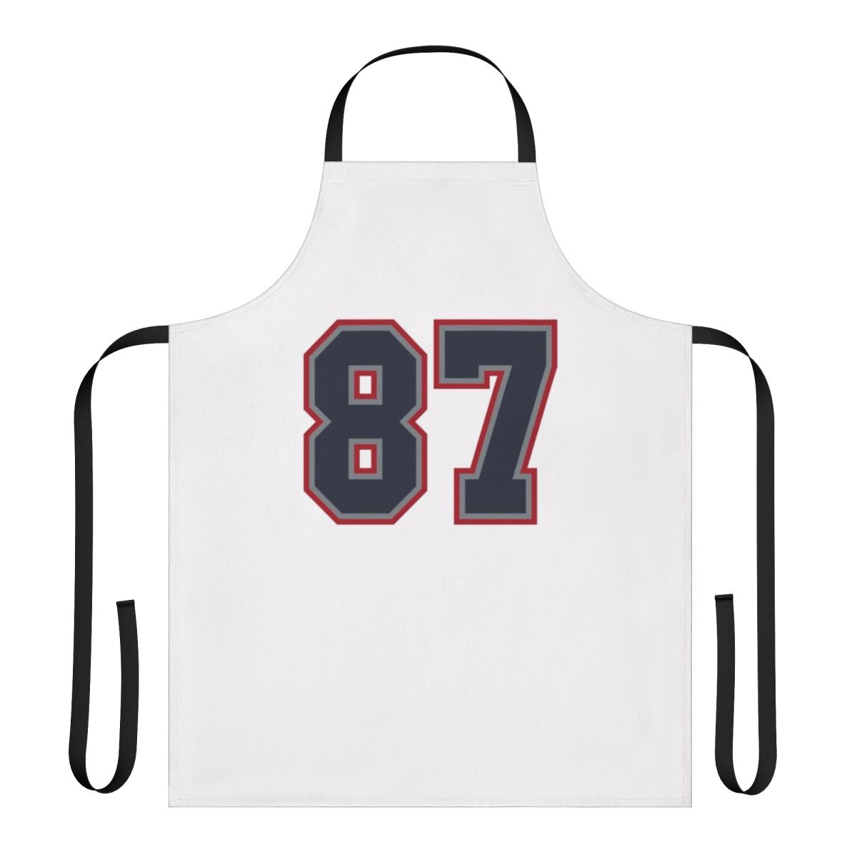 Navy, grey, and red sports number 87 apron
