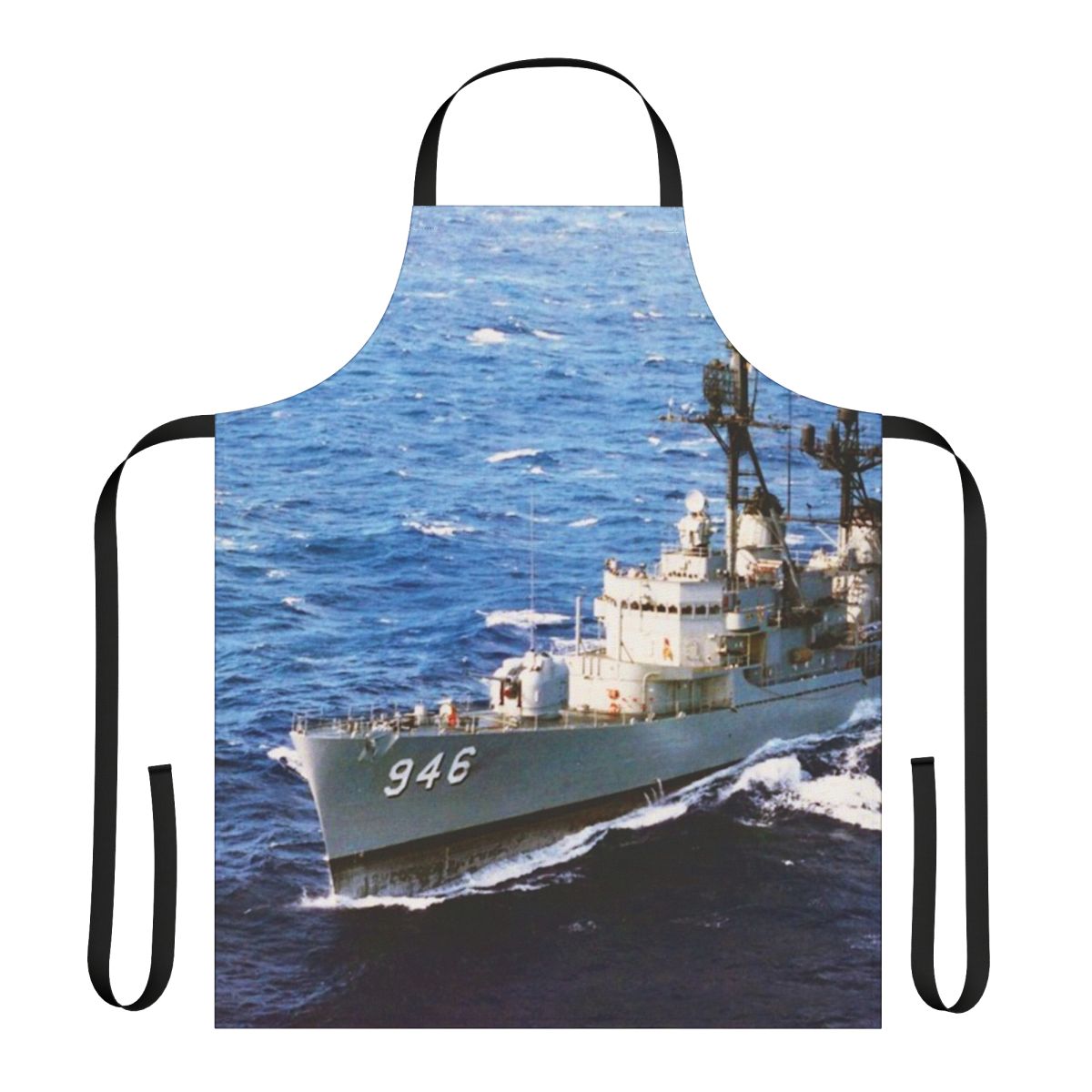 Navy-themed apron featuring the USS Edson DD 946 destroyer motif