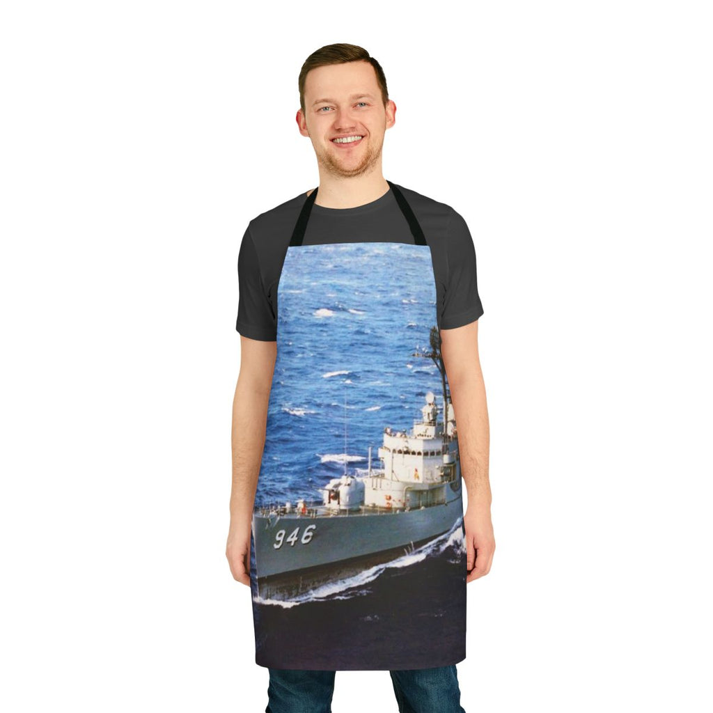 Navy-themed apron featuring the USS Edson DD 946 destroyer motif