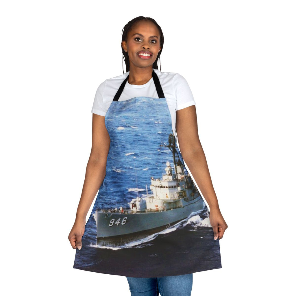 Navy-themed apron featuring the USS Edson DD 946 destroyer motif