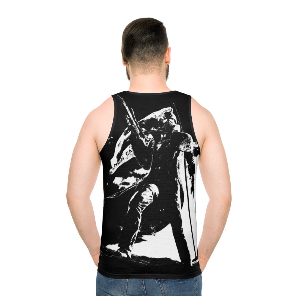Black and white unisex tank top with NCR ranger flag design
