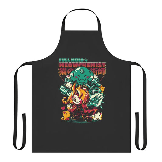 Neko-inspired anime apron with a cute meowchemist pun design