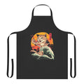 A stylish apron featuring a wave design with adorable cats, inspired by the famous 'Great Wave' artwork and Japanese cuisine.